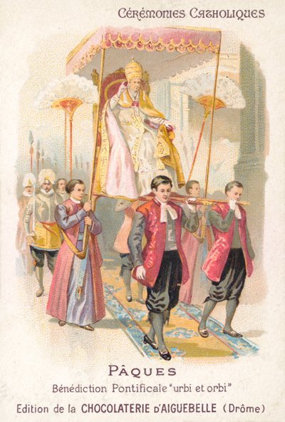 Papež nesený k tradičnímu velikonočnímu požehnání (chromolit) od French School