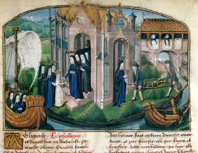 Přijetí nováčka a přivítání pacienta z "Le Livre de Vie Active de l"Hotel Dieu de Paris" od Jeana Henryho, kolem roku 1482 od French School