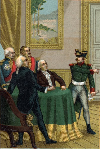 Obnova z roku 1815: Joseph Fouche, ministr policie Napoleona I., nechal 7. července 1815 uvést pruského důstojníka do místnosti, kde se konala komise prozatímní vlády vedená králem Ludvíkem XVIII. od French School