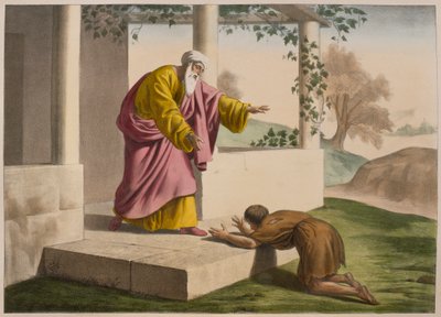 Návrat marnotratného syna, ilustrace z katechismu LHistoire Sainte, vydal Charles Delagrave, Paříž, konec 19. století od French School