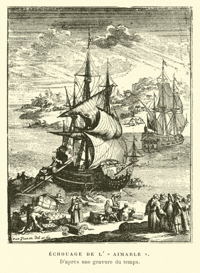 Uvíznutí lAimable, Matagorda Bay, Texas, 1685 od French School