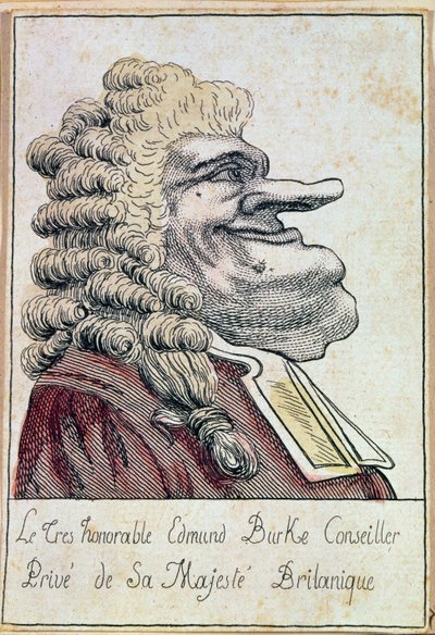 Velmi vážený Edmund Burke, soukromý poradce Jeho Veličenstva, britského krále, francouzská karikatura, kolem roku 1790 od French School