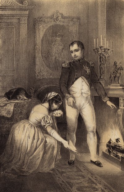 Manželka pruského generála Franze Ludwiga von Hatzfeld žádá Napoleona, aby ušetřil život jejího manžela (litho) od French School