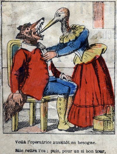 Vlk a čáp. Bajky Jean de La Fontaine (1621-95). Epinal zobrazování z konce 19. století. od French School