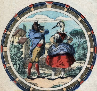 Vlk a čáp. Bajky Jean de La Fontaine (1621-95). Epinal zobrazování z konce 19. století. od French School