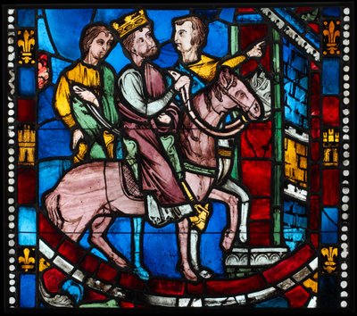 Theodosius přijíždí do Efesu, ze scény z Legendy o sedmi spáčích z Efesu, c. 1200–10 (hrncové sklo, sklovitý nátěr) od French School