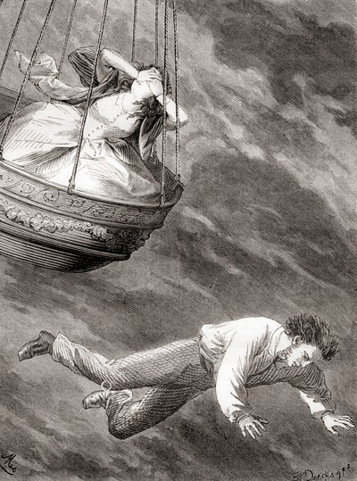 Thomas Harris, vynalézavý londýnský vědec a poručík a průkopník anglický balonista, který zemřel 25. května 1824 z horkovzdušného balonu, z „Les Merveilles de la Science“, vydaného kolem roku 1870 (litho) od French School