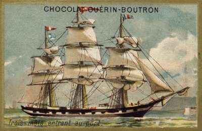 Třístěžňová plachetnice vplouvající do přístavu (chromolitho) od French School