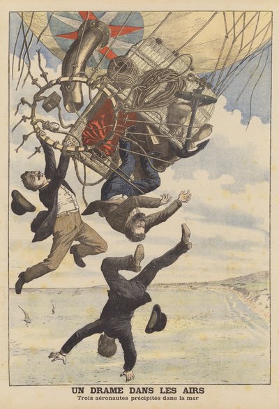 Tři italští balonáři padající do moře (barevná litografie) od French School