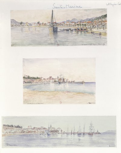 Tři pohledy na Sainte Maxime (akvarel na papíře) od French School