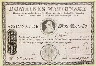 Bankovka tří set livrů, 1790 (inkoust na papíře) od French School