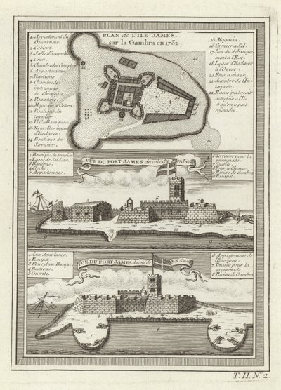 Tři pohledy na Fort James v Gambii od French School