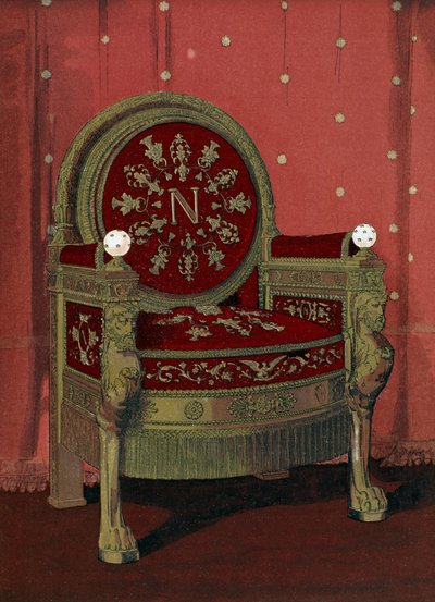 Trůn Napoleona I. Bonaparte (1769-1821) Palais de Fontainebleau, ilustrace ze Slovníku nábytku a dekorací od Henryho Havarda, svazek 4, deska 54, Paříž, Maison Quantin, 1 od French School