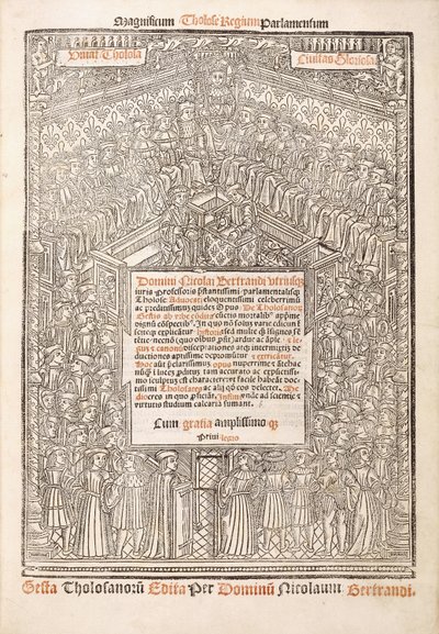Titulní strana zobrazující parlament v Toulouse, 1515 od French School