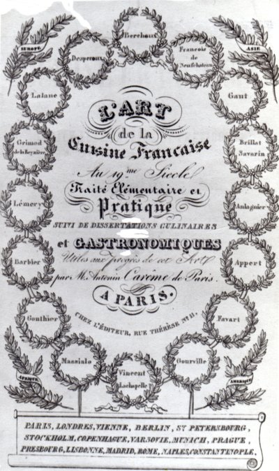 Titulní strana pro LArt de la Cuisine Francaise sv. III od Antonína Careme, vydáno 1834 (tištěný papír) od French School