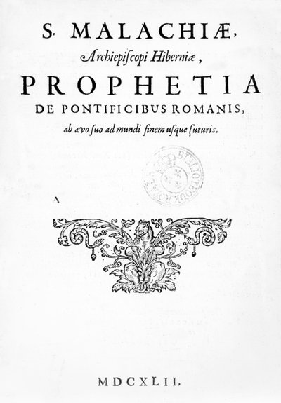 Titulní strana pro Proroctví papežů, vydaná 1662 (knihtisk a rytina) od French School