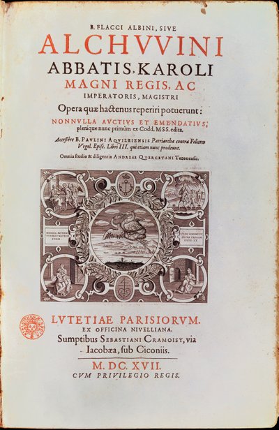 Titulní strana opata Karla Velikého od Alcuina, vydaná v roce 1617 od French School