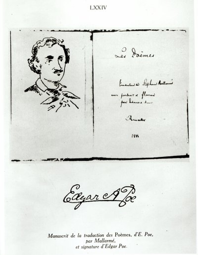 Titulní strana Les Poemes od Edgara Allana Poea (1809-49) přeložil Stephane Mallarme (1842-98) s portrétem autora, 1888 od French School