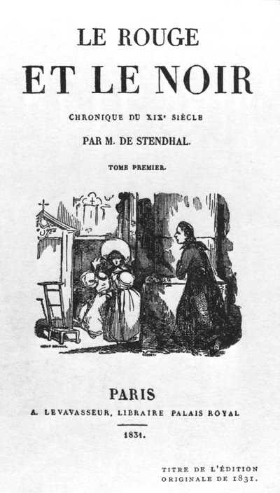 Titulní strana prvního vydání The Red and the Black od Stendhala (1783-1842) publikovaného v roce 1831 od French School
