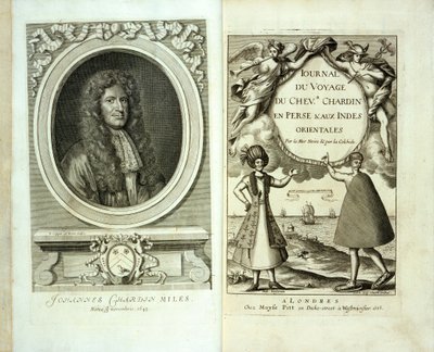 Titulní strana a přední portrét Journal du Voyage de Chevalier Chardin en Perse et aux Indes Orientales od Jean Chevalier Chardin, 1686 od French School