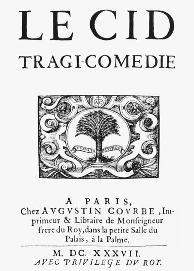 Titulní strana Le Cid (1637) od Pierra Corneille (1606-84) vydaná 1637 od French School
