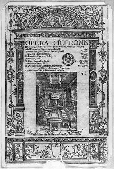 Titulní strana Opery Ciceronis, vydaná 1520 od French School