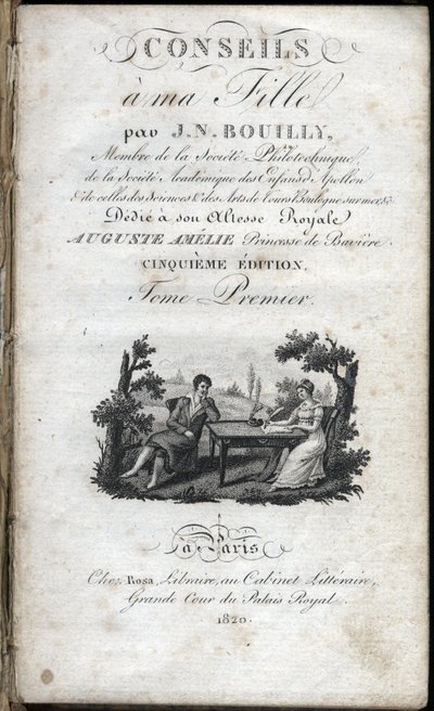 Titulní strana knihy „“ Tipy mé dceři „“ od Jeana Nicolase Bouillyho (1763-1842). 1820. Soukromá sbírka. od French School