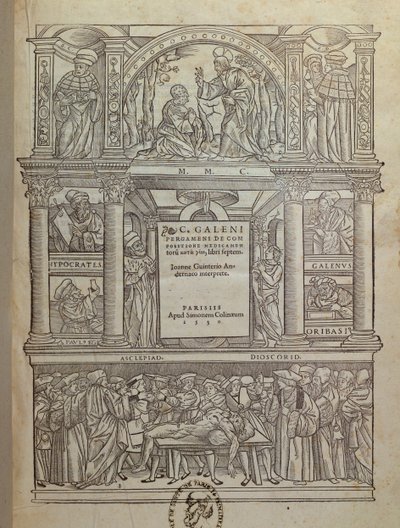 Titulní strana knihy od Galena (c.131-c.201), vydané v Paříži, 1530 od French School