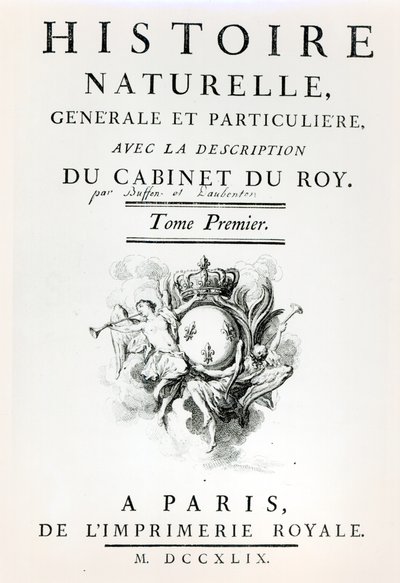 Titulní strana přírodních, obecných a partikulárních dějin od Buffona, Paříž, 1749 od French School