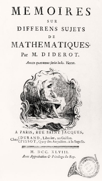 Titulní strana "Paměti na různé předměty matematiky", 1748 od French School