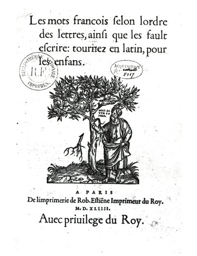 Titulní strana prvního francouzsko-latinského slovníku, 1544 od French School