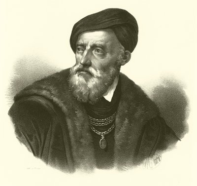 Tiziano Vecelli nebo Tiziano Vecellio, známý v angličtině jako Titian, portrét (rytina) od French School