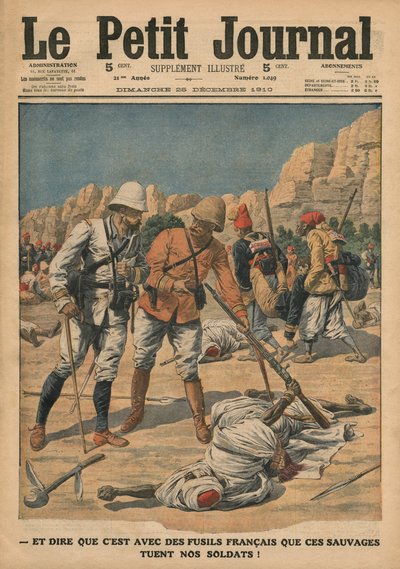 Myslet si, že tito divoši používají francouzské zbraně k zabíjení našich vojáků, ilustrace z 