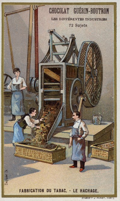 Výroba tabáku. Drcení listů (chromolitho) od French School