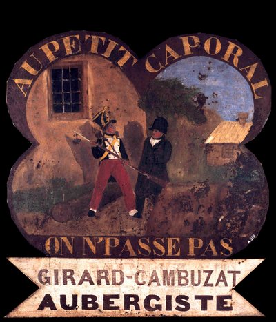 Cedule hostince Tole „“K kaprálovi“““ 1850 asi s Napoleonem I. Ostrov Aix, Napoleonské muzeum od French School