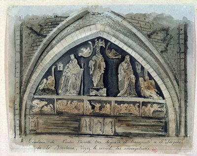 Hrob Nicolase Flamela (asi 1330-1418) na Cimetiere des Innocents (wc na papíře) od French School