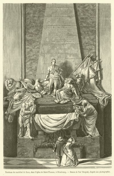 Hrob maršála Saxe, v kostele Saint-Thomas, ve Štrasburku (rytina) od French School
