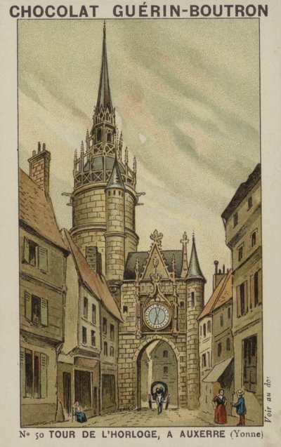 Věž s hodinami, v Auxerre, Yonne od French School