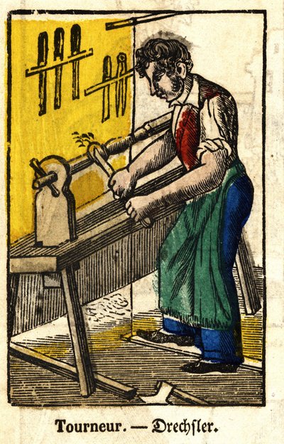 Tourneur - série o řemeslech. Obrázek Epinal z 19. století od French School