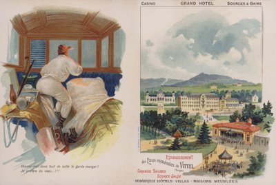 Vizitka inzerující francouzské lázeňské letovisko Vittel (chromolitho) od French School