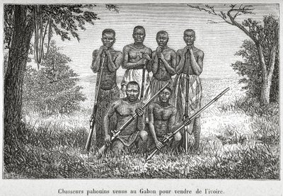 Tradiční kostým domorodých obyvatel Gabonu, ilustrace z „L