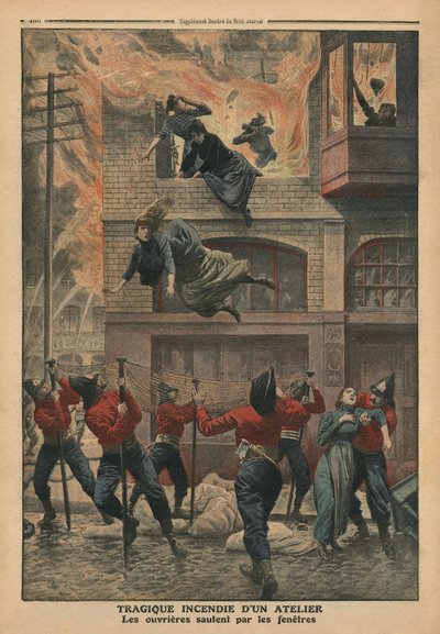 Tragický požár v dílně v Newarku, New Jersey, ilustrace z 