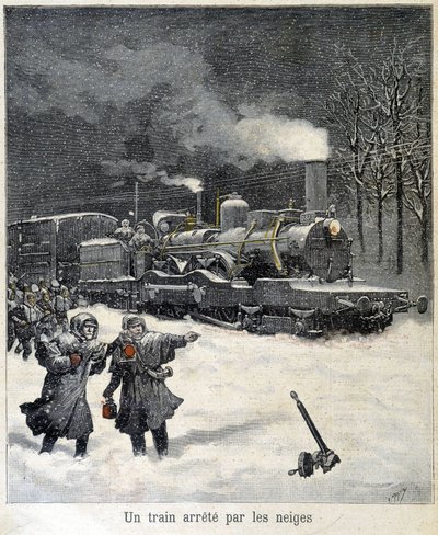 Vlak byl kvůli sněhu nucen zastavit. Ilustrace novin „“Le Petit Parisien““ z března 1892. od French School