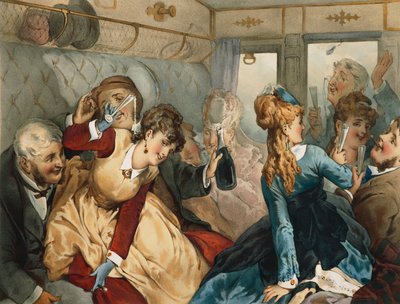 Vlak radosti, ilustrace pro Dům Madame Tellierové, od Guye de Maupassanta (1850-1893) od French School