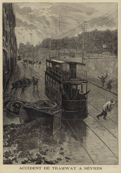 Tramvajová nehoda v Sevres, Francie, 1897 od French School