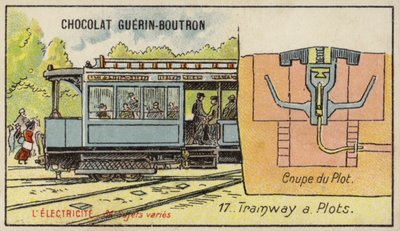 Tramvaj s elektrifikovanou kolejí (chromolitho) od French School