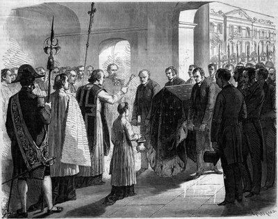Přenesení popela Josefa Bonaparta (1768-1844), tehdejšího španělského krále Neapole a bratra Napoleona I., do kostela Invalidovny v Paříži od French School