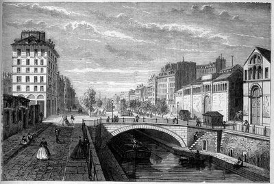 Proměny Paříže za Druhého císařství, Haussmannovská Paříž: pohled na bulvár Richard Lenoir založený na klenbě Canal Saint Martin. Rytina v „“ Le Monde Illustré““ č. 233 z 28. září od French School