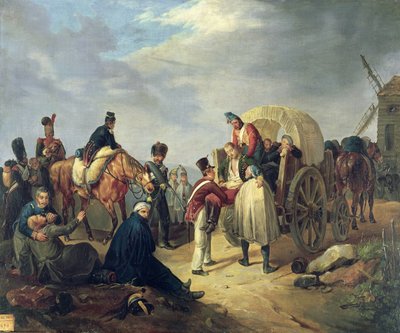 Přeprava raněných vojáků za napoleonských válek od French School