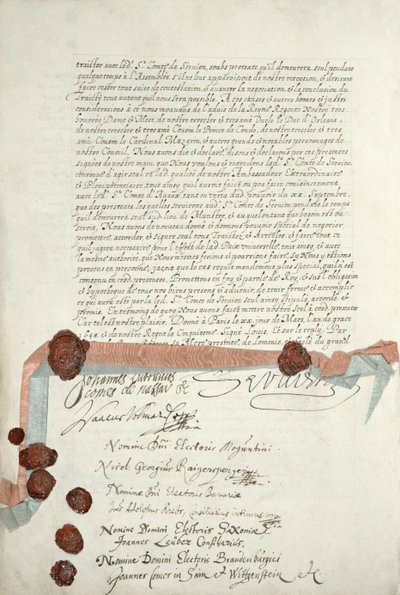 Vestfálská smlouva, podepsaná v Munsteru, 24. října 1648 (viz 211403) od French School